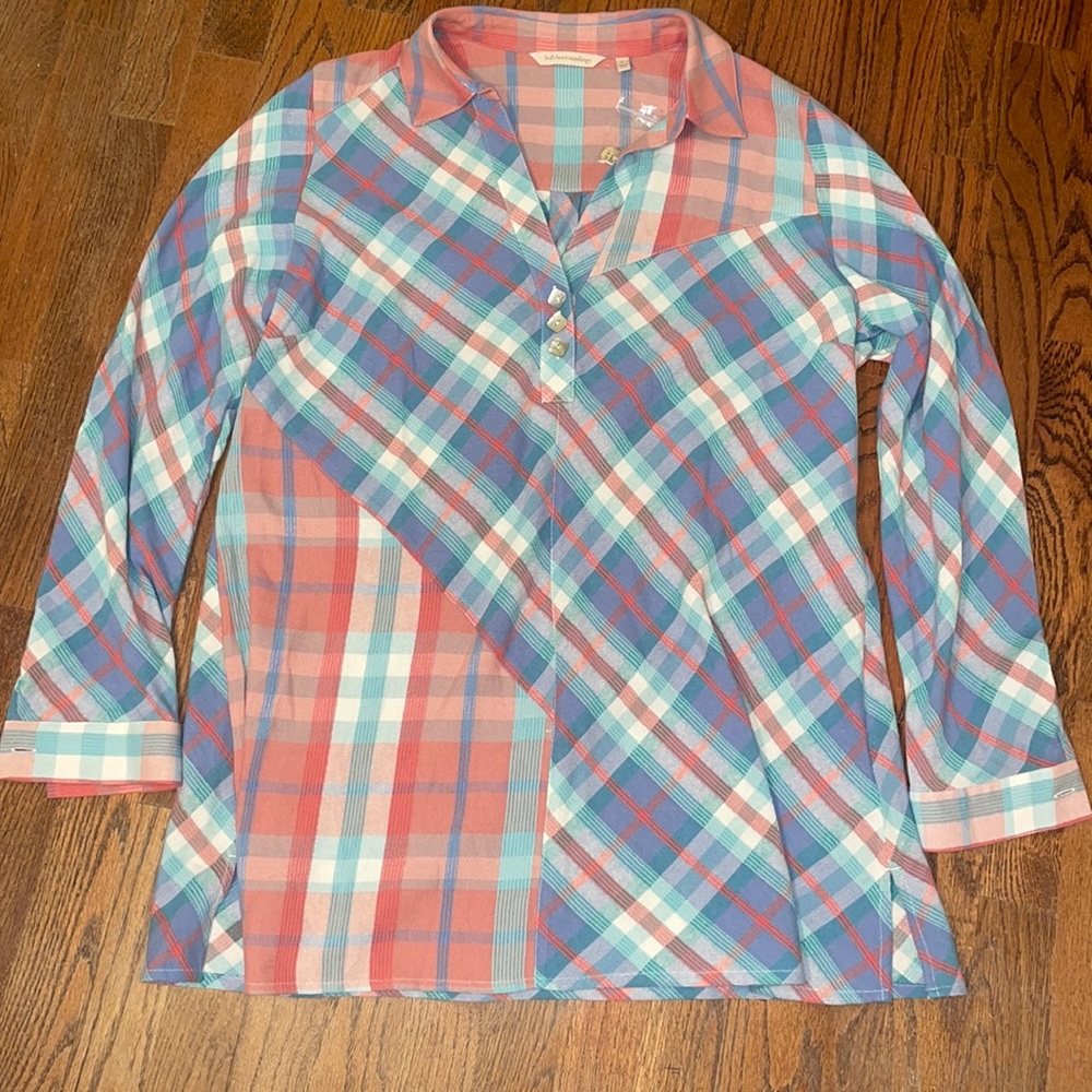 Soft Surroundings Plaid Collared Blouse size Large NWOT